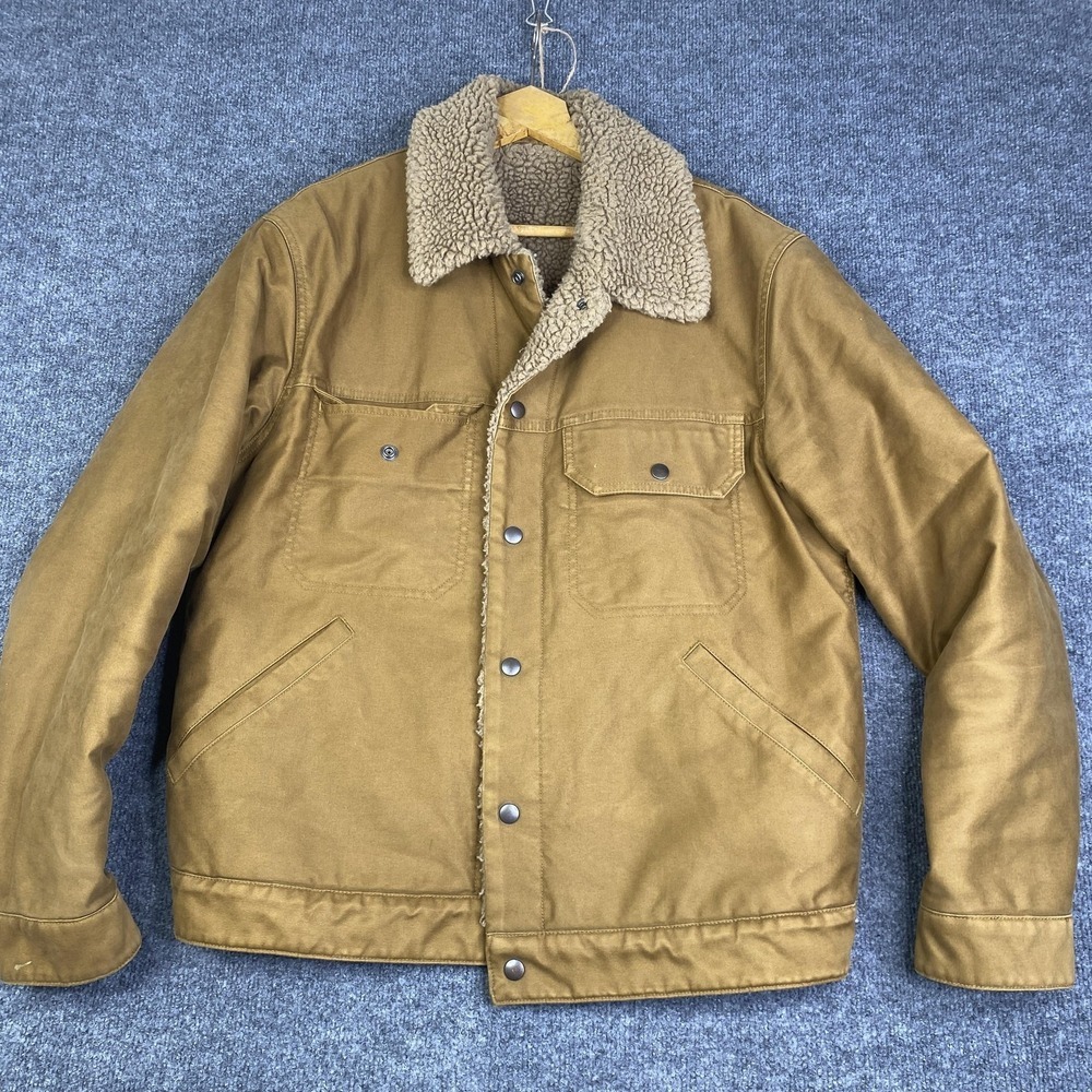 Uniqlo Jacket Mens Large Brown Sherpa Lined Canvas Bomber Snap Coat Workwear